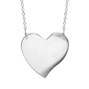 COLLIER ARGENT RHODIÉ PLAQUE COEUR A GRAVER 43CM
