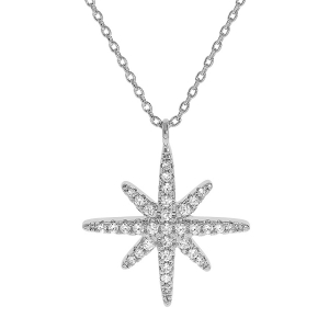 COLLIER ARGENT RHODIÉ PENDENTIF ETOILE OXYDES BLANCS SERTIS 40+4CM