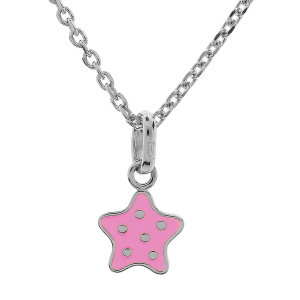 COLLIER ARGENT RHDOIE PENDENTIF ETOILE A POIDS RÉSINE ROSE  36+2CM