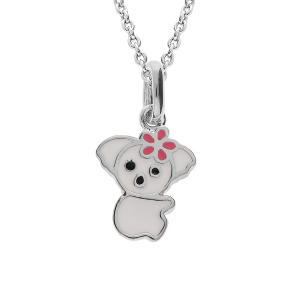 COLLIER ARGENT RHODIÉ PENDENTIF KOALA RÉSINE BLANCHE 36+2CM