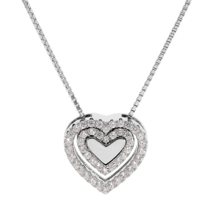 COLLIER ARGENT RHODIÉ COEUR OXYDES BLANCS 41+3CM