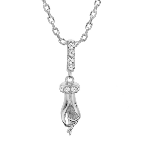 COLLIER ARGENT RHODIÉ PENDENTIF MAIN  OXYDES BLANCS 42+3CM