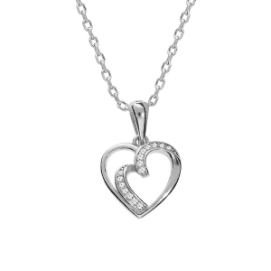 COLLIER ARGENT RHODIÉ PENDENTIF COEUR OXYDES BLANCS 42+3CM