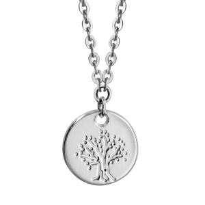 COLLIER ARGENT RHODIÉ PETIT GALET 11MM ARBRE DE VIE 35+5CM