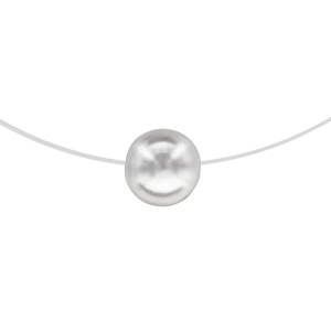 COLLIER ARGENT RHODIÉ FIL NYLON  PERLE BLANCHE SYNTHETIQUE 10MM 42CM