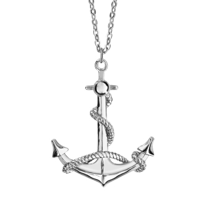 COLLIER ARGENT RHODIÉ PENDENTIF ANCRE MARINE 42+3CM