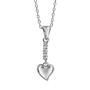 COLLIER ARGENT RHODIÉ PENDENTIF BARETTE OXYDES BLANCS ET COEUR 40+5CM