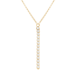 COLLIER ARGENT DORÉ FORME Y RIVIERE OXYDES BLANCS SERTIS 41+5CM