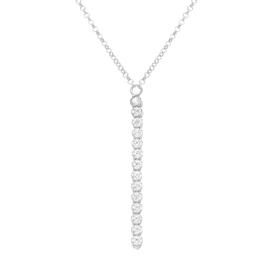 COLLIER ARGENT RHODIÉ FORME CRAVATE RIVIERE OXYDES BLANCS SERTIS 41+5CM