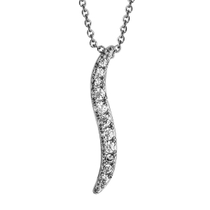 COLLIER ARGENT RHODIÉ FEUILLE PAVE OXYDES BLANCS 40+4CM