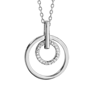 COLLIER ARGENT RHODIÉ 1 ANNEAU LISSE ET 1 ANNEAU OXYDE 45CM