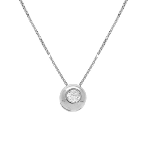 COLLIER ARGENT RHODIÉ PENDANT ROND OXYDE BLANC SERTI 41,5CM