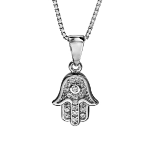 COLLIER ARGENT RHODIÉ PENDENTIF MAIN DE FATMA OXYDES BLANCS 42+3CM