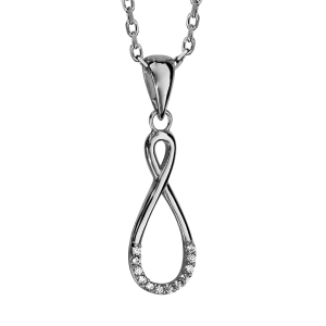 COLLIER ARGENT RHODIÉ FORME INFINI AVEC OXYDES BLANCS SERTIS 42+4CM