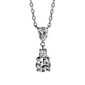 COLLIER ARGENT RHODIÉ PENDANT 3 OXYDES BLANCS SERTIS 42+4CM