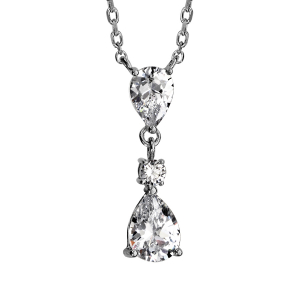 COLLIER ARGENT RHODIÉ PENDANT 3 OXYDES BLANCS SERTIS 2 FORME GOUTTE 42+4CM