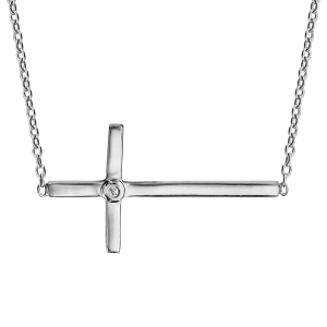 COLLIER ARGENT RHODIÉ CROIX COUCHEE 1 OXYDE BLANC 39,5+3CM
