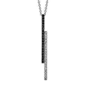 COLLIER ARGENT RHODIÉ FORME Y BATONS OXYDES BLANCS SERTIS ET PIERRES NOIRES SYNTHETIQUE 40+4CM