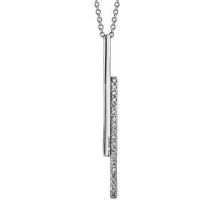 COLLIER ARGENT RHODIÉ FORME CRAVATE BATONS OXYDES BLANCS SERTIS 38+4CM