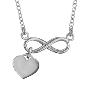COLLIER ARGENT RHODIÉ MOTIF INFINI ET PAMPILLE COEUR 40+5CM