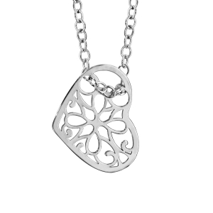 COLLIER ARGENT RHODIÉ COEUR AJOURE 40+5CM