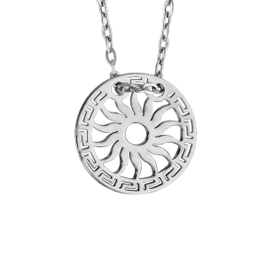 COLLIER ARGENT RHODIÉ PETIT PENDENTIF ROND MOTIF DECOUPE SOLEIL 40+5CM