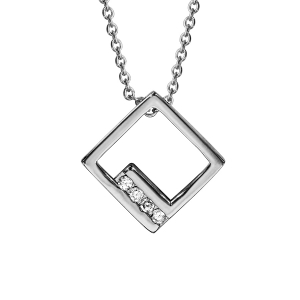 COLLIER ARGENT RHODIÉ FORME LOSANGE AJOURE OXYDES BLANCS SERTIS 40+4CM