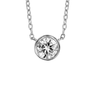 COLLIER ARGENT RHODIÉ SOLITAIRE SERTI CLOS DIAM 5MM 40+4CM
