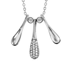 COLLIER ARGENT RHODIÉ 3 GOUTTES UNE AVEC OXYDES BLANCS SERTIS 42+5CM