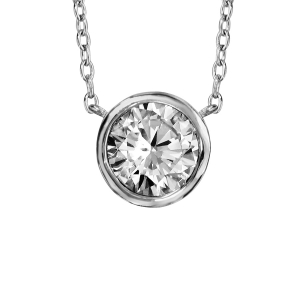 COLLIER ARGENT RHODIÉ SOLITAIRE SERTI CLOS DIAM 7MM 40+4CM