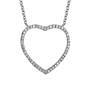COLLIER ARGENT RHODIÉ COEUR AJOURE OXYDES BLANCS 40+4CM