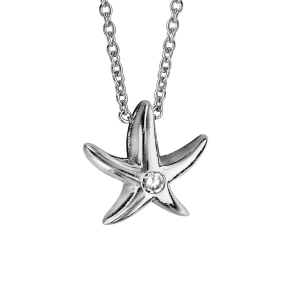 COLLIER ARGENT RHODIÉ PENDENTIF ETOILE DE MER 1 OXYDE BLANC 40+4CM