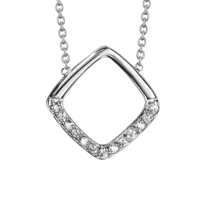 COLLIER ARGENT RHODIÉ MOTIF CARRÉ AJOURE OXYDES BLANCS SERTIS 39+3CM