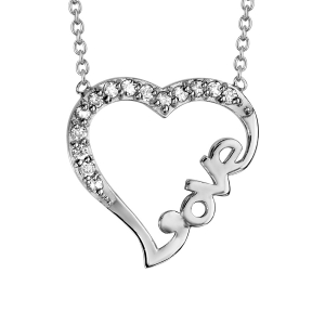 COLLIER ARGENT RHODIÉ COEUR LOVE OXYDES BLANCS SERTIS 39+3CM