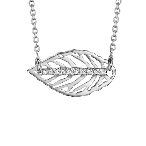 COLLIER ARGENT RHODIÉ FEUILLE OXYDES BLANCS SERTIS 39+3CM