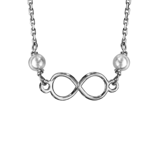 COLLIER ARGENT RHODIE MOTIF INFINI ET 2 PERLES BLANCHES IMITATIONS 35+5CM