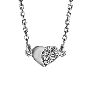 COLLIER ARGENT RHODIÉ COEUR OXYDES BLANCS 35+5CM