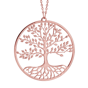 COLLIER ARGENT ET DORURE ROSE ARBRE DE VIE 42+3CM