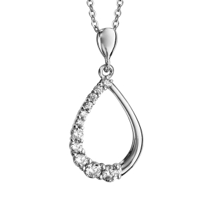 COLLIER  ARGENT RHODIÉ FORME GOUTTE OXYDES BLANCS 42+3CM