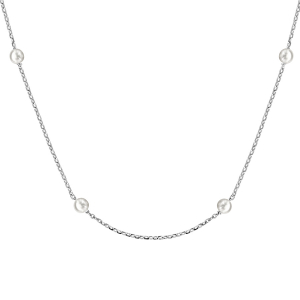 COLLIER ARGENT RHODIÉ 6 PERLES SYNTHETIQUE BLANCHES 40+5CM