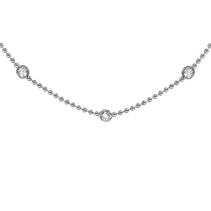 COLLIER ARGENT RHODIÉ PETITES BOULES ET 5 OXYDES BLANCS SERTIS CLOS 40+5CM