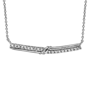 COLLIER ARGENT RHODIÉ BARETTE OXYDES BLANCS SERTIS AVEC NOEUD 40+4CM