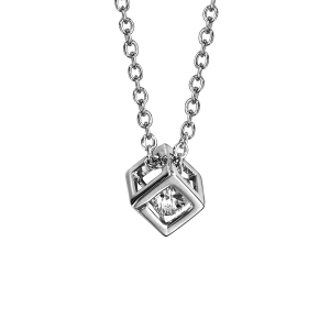 COLLIER ARGENT RHODIÉ PENDENTIF CUBE OXYDE BLANC 40+4CM