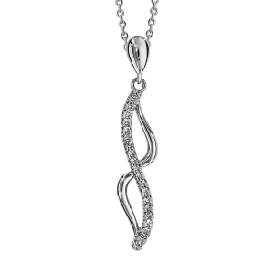 COLLIER ARGENT RHODIÉ PENDENTIF VOLUTE OXYDES BLANCS SERTIS 40+4CM