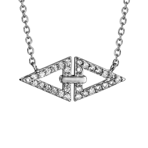 COLLIER ARGENT RHOIDE DOUBLE TRIANGLE OXYDES BLANCS SERTIS 40+4CM