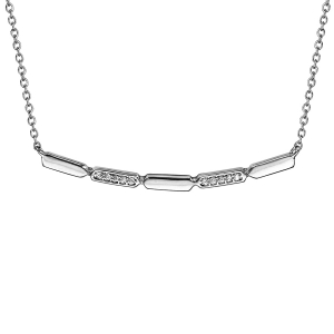COLLIER ARGENT RHODIÉ BARETTE OXYDES BLANCS SERTIS 40+4CM