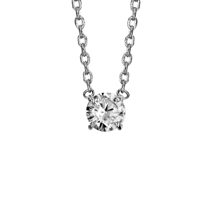 COLLIER SOLITAIRE ARGENT RHODIÉ OXYDE BLANC 5MM SERTI 4 GRIFFES 38+4CM