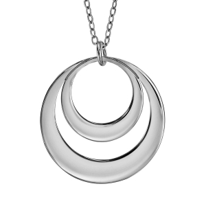 COLLIER FEMME ARGENT RHODIÉ PENDENTIF 2 CERCLES A GRAVER 40+5CM