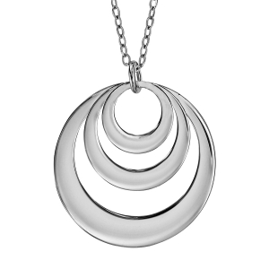 COLLIER FEMME ARGENT RHODIÉ PENDENTIF 3 CERCLES A GRAVER 40+5CM