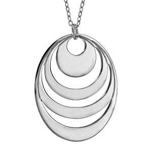 COLLIER FEMME ARGENT RHODIÉ PENDENTIF 4 CERCLES OVALISES A GRAVER 40+5CM